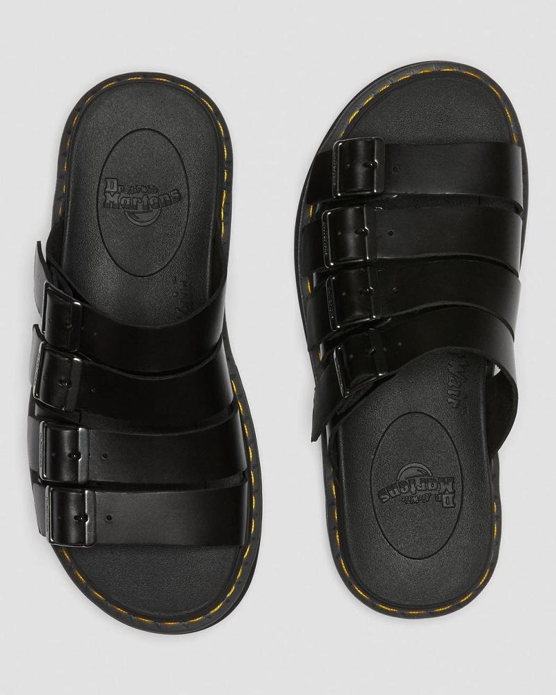 Men's Dr Martens Tate Leather Slide Sandals Black | AU 636QMA